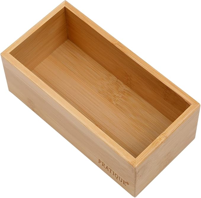 PRATIQUE Bamboo Drawer Organizer - Kitchen Utensil Organizer Silverware Tray Cutlery Holder，Office Desk Supplies and Accessories (12x3x2.6 inch)