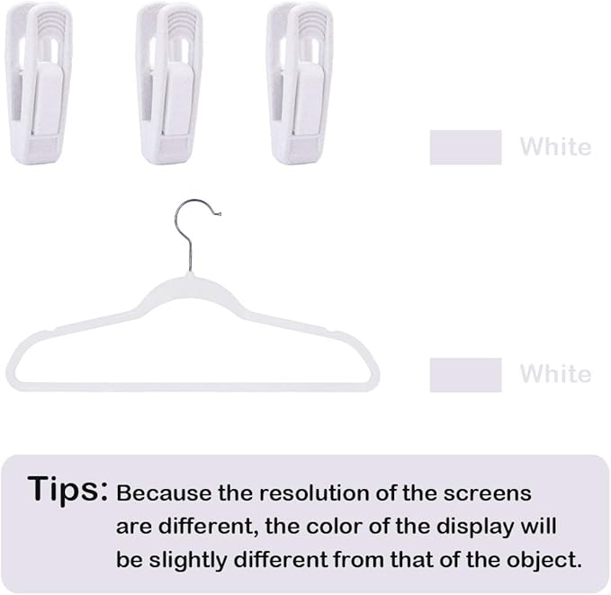 Trgowaul Velvet Hangers Clips, Pants Hangers Velvet Clips, Strong Finger Clips Perfect for Thin Velvet Hangers (20pc, White)
