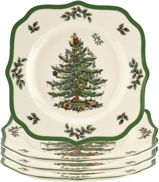 Spode Christmas Tree Scalloped Salad Plates - Set of 4