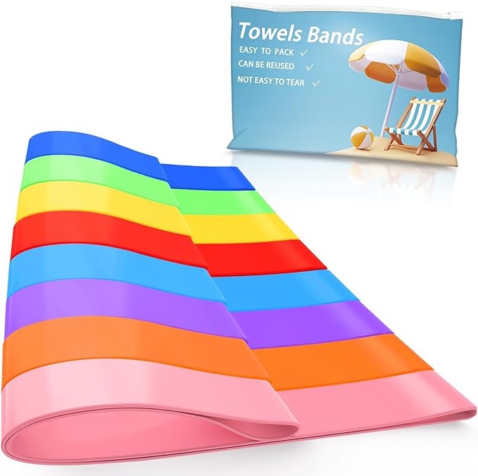 Towel Bands for Cruise & Beach Chairs - Cruise & Beach Pool Chairs Ship Essentials - Must Haves Alternative to Beach Towel Clips - Vacation Towel Bands Accessory Gifts - Thicken Towel Bands 8 PCS