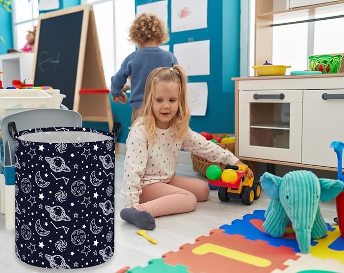 Kids Laundry Basket Space Hamper for Nursery Star Hamper Cute Kids Storage Bin Organizer Room Decor for Home(Starlit sky)