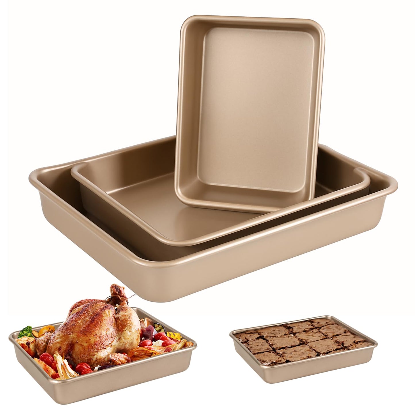 Barlket Rectangle Cake Pans, Deep Baking Pans Set Nonstick, Thicked, Black