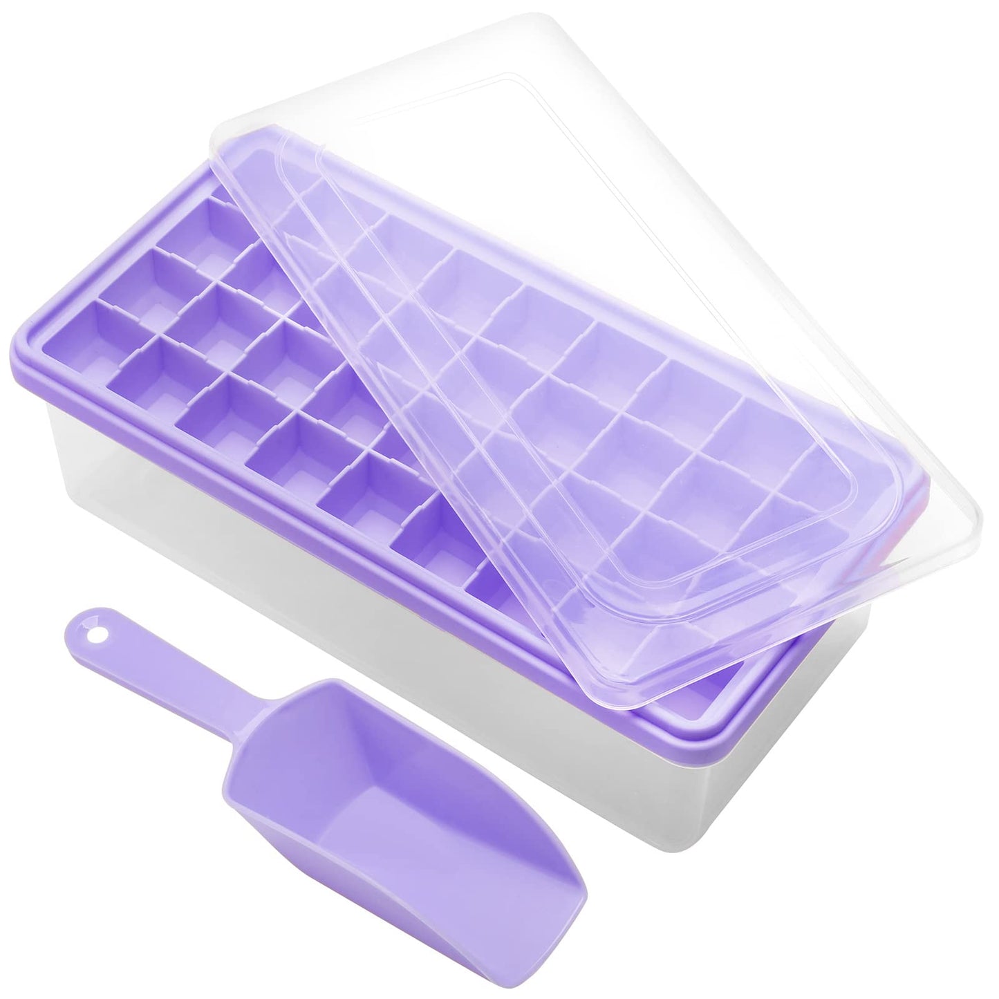 Silicone Ice Cube Tray with Leak-Proof Lid & Storage Bin for Freezer – BPA-Free 36-Piece Nugget Ice Molds, Spill-Resistant Cover & Ice Scoop Container Cover