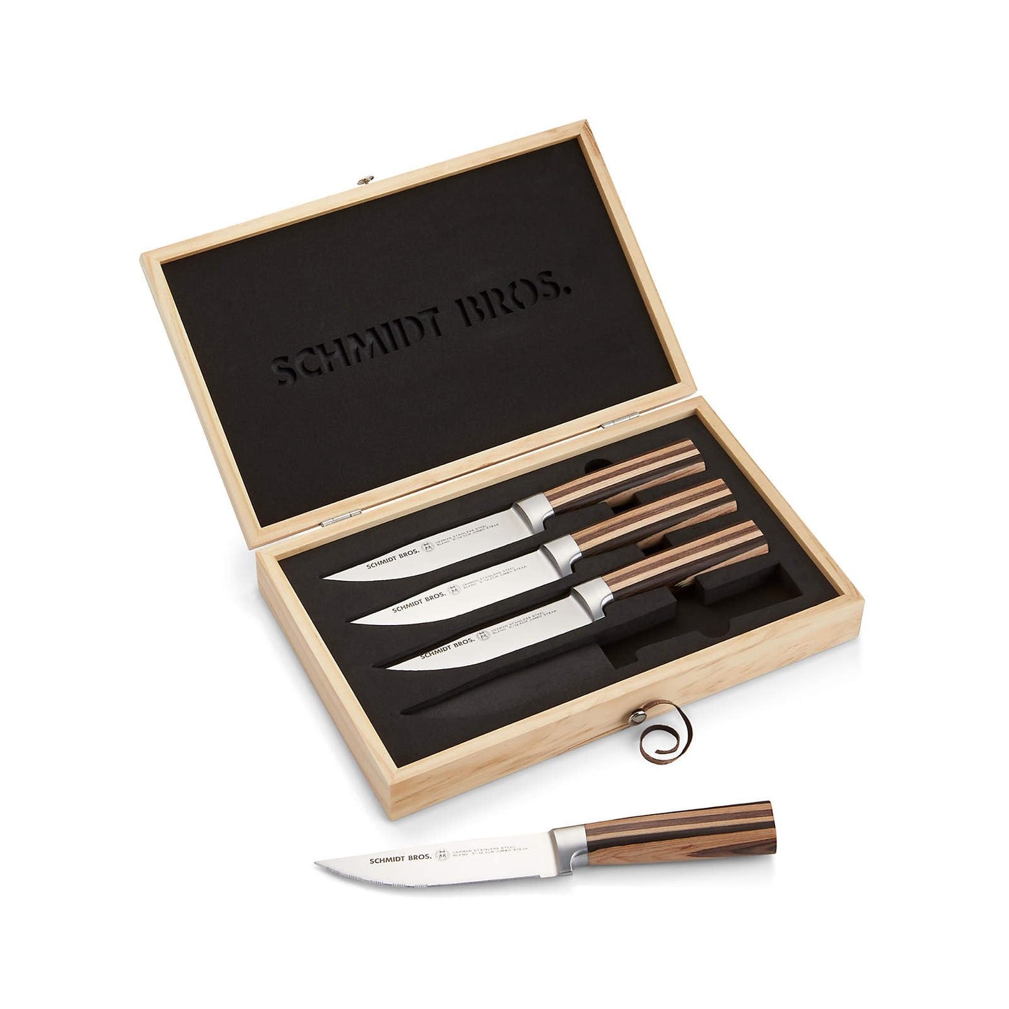 Schmidt Brothers - Carbon 6, 6-Piece Jumbo Steak Knife Set, High Carbon German Stainless Cutlery in a Wood Gift Box