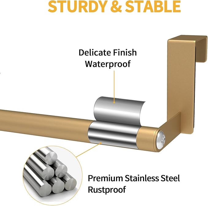Over The Door Towel Rack, Kitchen Towel Holder Over Cabinet Door Towel Bar Stainless Steel for Cupboard for Kitchen Dish Towel Holder Hanger, 2 Pack (Gold)