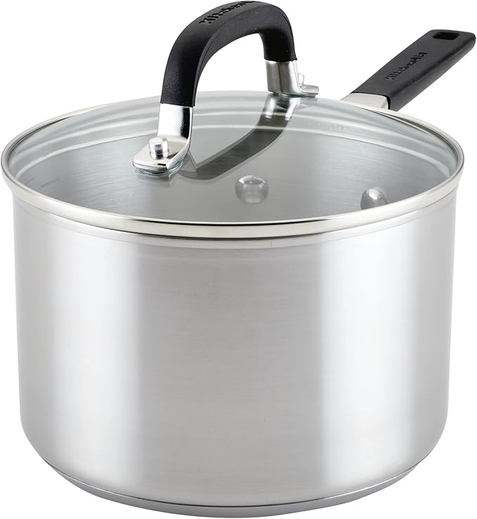 KitchenAid Induction Saucepan with Lid, 3-Quart, Brushed Stainless Steel