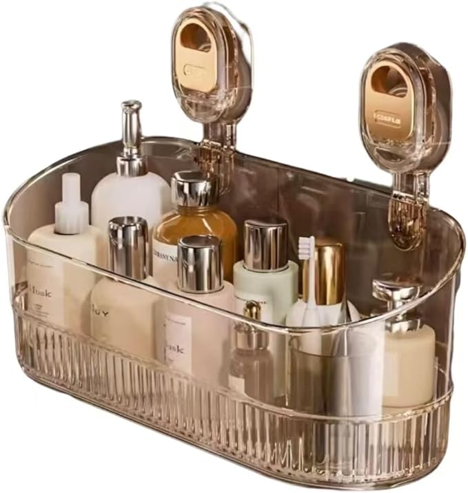Clear Bathroom Shower Caddy, Wall Mount Storage Shelf with Suction Cups,Bathroom Storage Shelf 12.7x4.5x3.5 inchesLoad-bearing capacity: 22IB 1piece （Golden transparent）