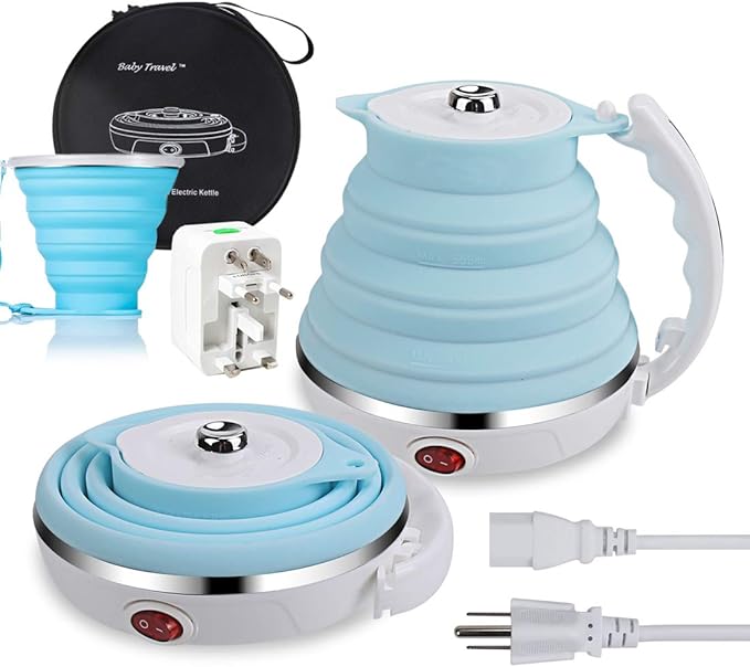 Upgrade Dual Voltage Travel Kettle 110-220V, Food Grade Silicone, Pink
