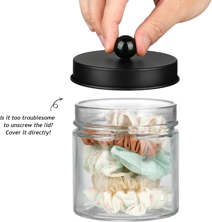 SheeChung Bathroom Organizers and Storage - 1Pack Qtip Holders Bathroom Canister Apothecary Jars for Cotton Swabs, Rounds, Balls, Qtips,Makeup Sponges, Flossers,Bath Salts - Black