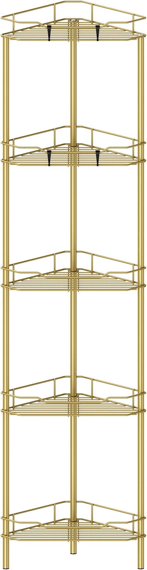 5 Tier Floor Standing Corner Shower Caddy Organizer Shelf with Hooks, Bathroom Shelves Stand Rack, Gold