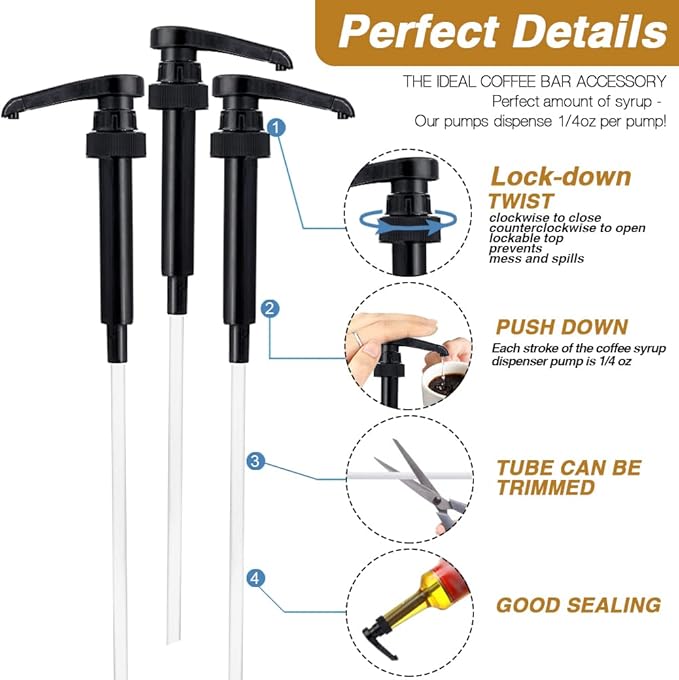 10 Packs Black Coffee Syrup Pump Dispenser, Compatible with 25.4 Oz/750ml Bottles, Great for Home & Coffee Bar Drinking Mixes, Tea, Beverage, Cocktails
