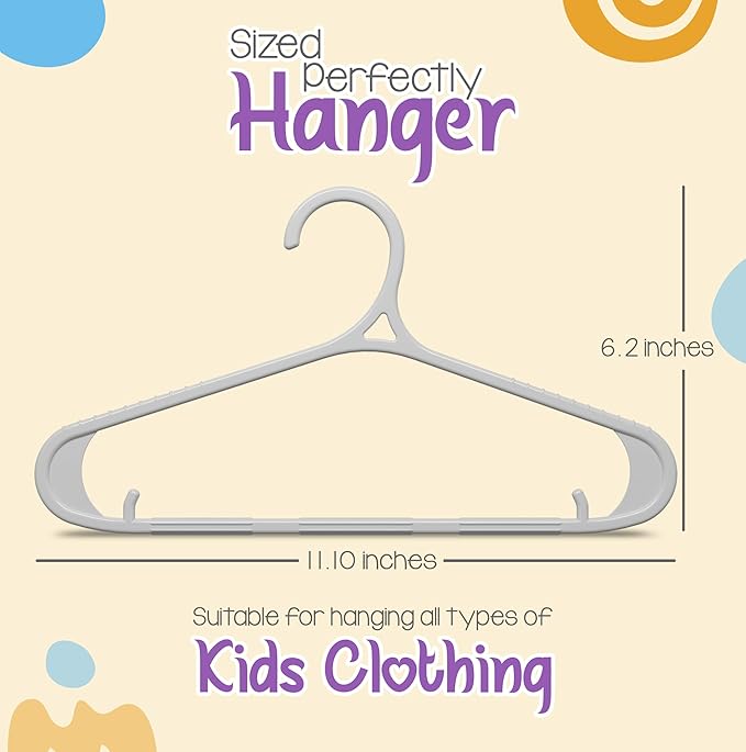 Utopia Home Kids Hangers 20 Pack - 11 Inch Plastic Baby Hangers for Closet - Childrens Hanger for Clothes & Infant Hanger for Closet - Non-Slip Shoulder Grooves, Strap Hooks & Pants Bar (Grey)