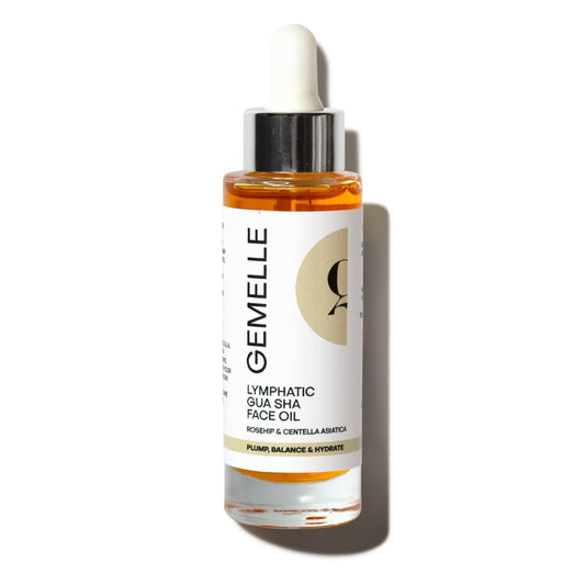 GEMELLE Lymphatic Gua Sha Face Oil | 10x Award Winner | Detox, Plump, Sculpt, Hydrate | Premium Natural Botanical Oil for Gua Sha Facial Tools, Lymphatic Drainage Massager, Jade Gua Sha Stone - 30ml