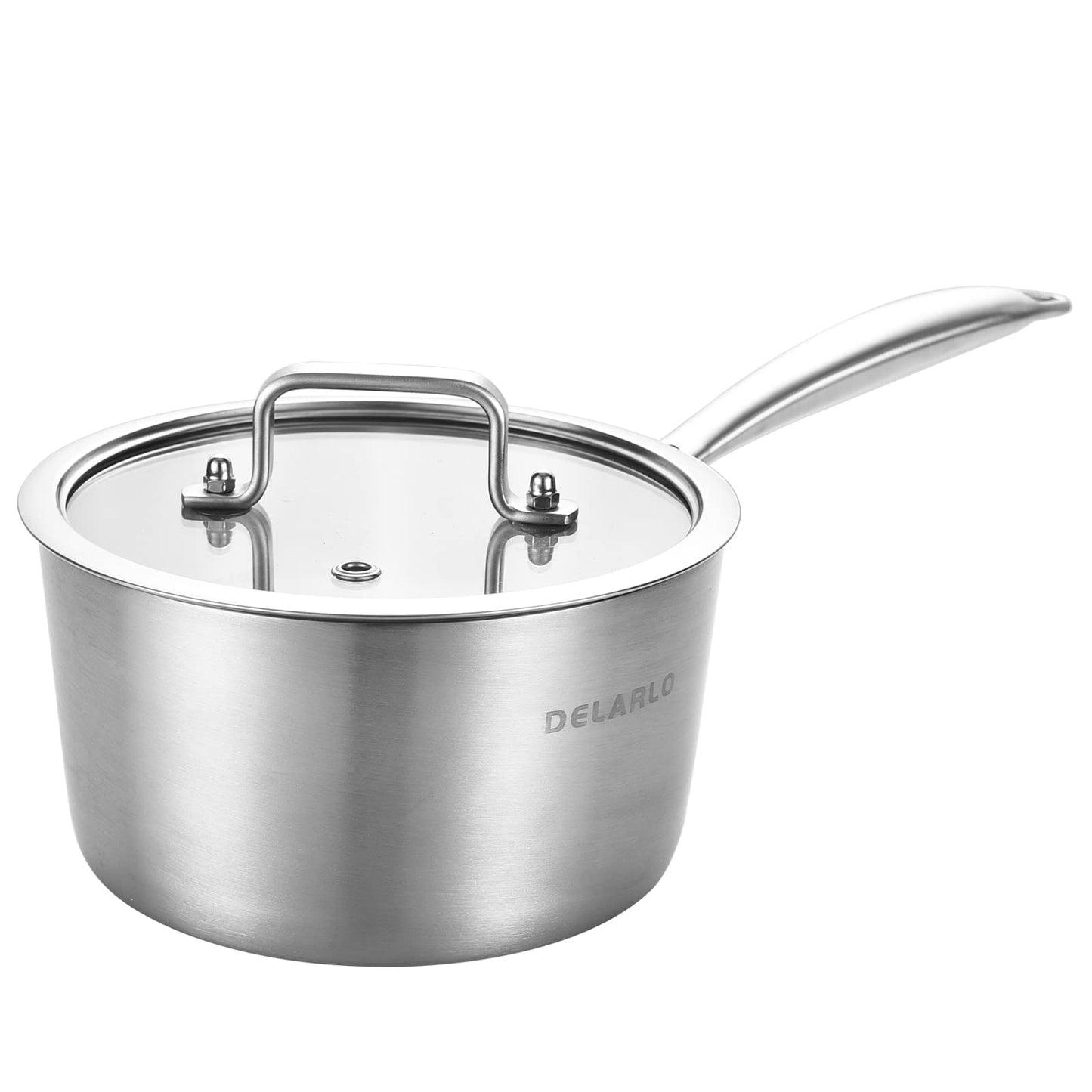 DELARLO Full-body Clad Tri-Ply Stainless Steel 3 Quart Saucepan with Lid