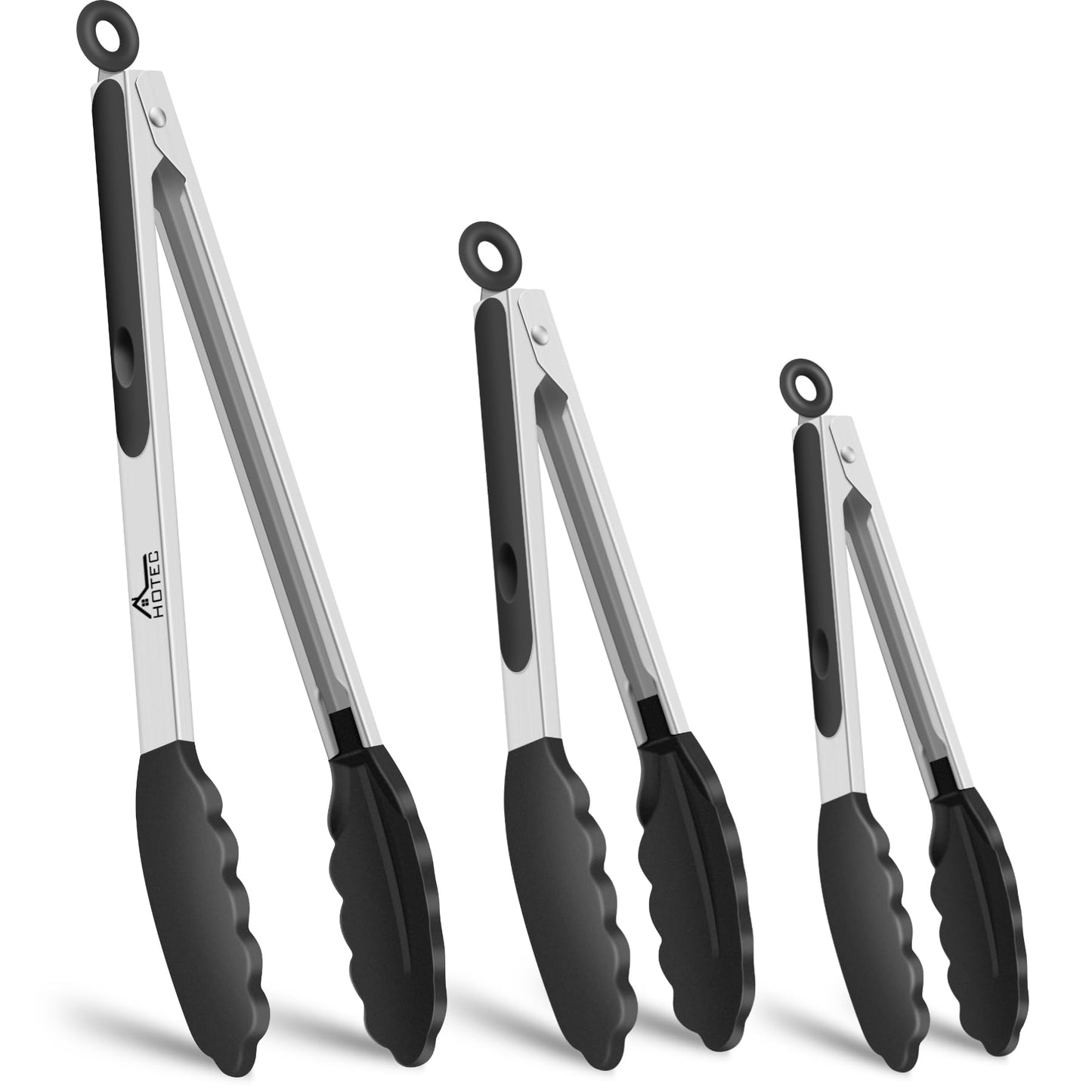 HOTEC Premium Stainless Steel Locking Kitchen Tongs with Silicon Tips, Set of 3-7", 9" and 12" (Purple)