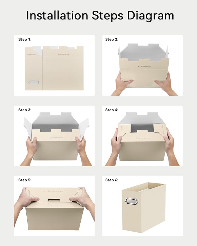 Oterri Cardboard File Organizer Box for Hanging File Folders Letter Size,File Box for Computer Desk,File Cabinet,Working Home,Office,Classroom (Beige, Letter Size - 6 Packs)