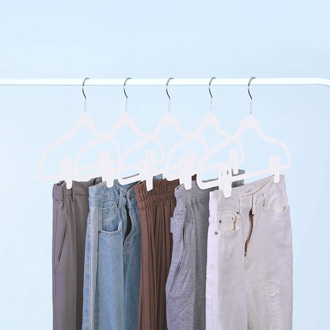 Trgowaul Velvet Hangers Clips, Pants Hangers Velvet Clips, Strong Finger Clips Perfect for Thin Velvet Hangers (60pc, White)