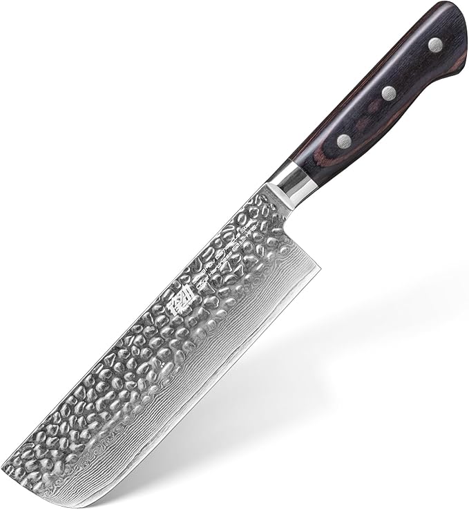 FINDKING 7 Inch Damascus Santoku Knife,Versatile Japanese-Inspired Chef Knife, Multifunctional Asian Culinary for Vegetable Preparation (Raven Series)