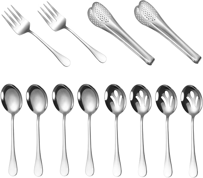 Gold Serving Utensils,8 Pcs Stainless Steel Serving Set with Serving Spoons,Serving Fork,Soup Ladle,Lasagna Server,Pie Server,Polished Serving Utensil Set for Buffet Parties Home,Dishwasher Safe