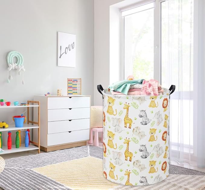 HIYAGON Woodland Baby Laundry Basket Animal Baby Hamper for Nursery Girl Kids Hamper Cute Kids Toys Storage Bin Organizer Animal Nursery Decor for Home(Green Animal)