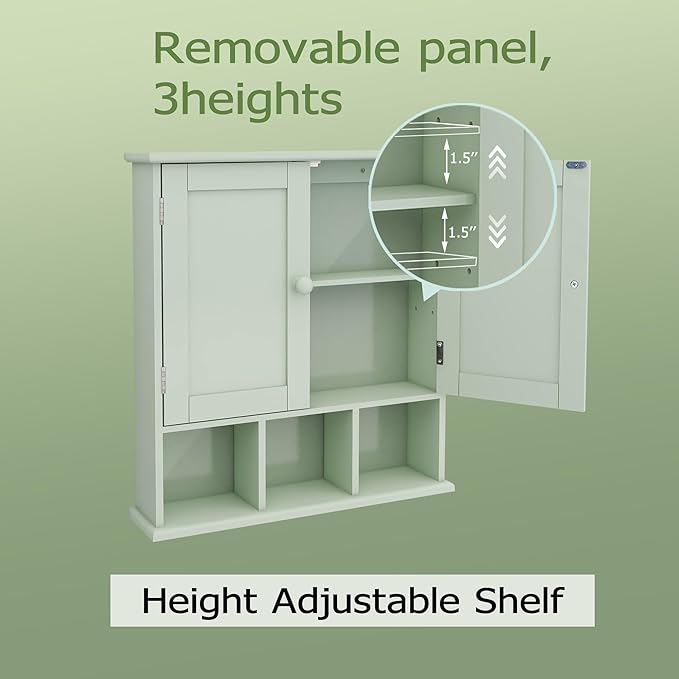 TaoHFE Green Bathroom Cabinet,Bathroom Wall Cabinet with 2 Door Adjustable Shelves,Over The Toilet Storage Cabinet,Green Bath Room Cabinet Wall Mounted,Medicine Cabinets for Laundry Kitchen