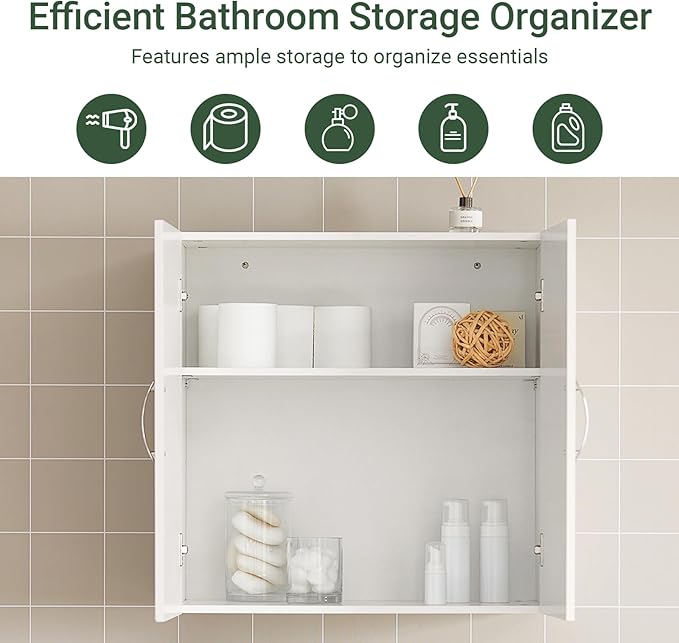Haotian Wall Cabinet Laundry Room, Medicine Cabinet for Bathroom Kitchen Garage, Wall Storage Cabinet with Adjustable Shelf, White FRG231-W