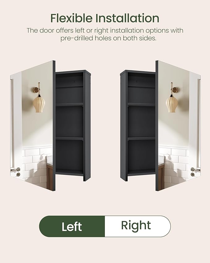 Bathroom Medicine Cabinet, Wall-Mounted Bathroom Vanity with Mirror, Bathroom Medicine Cabinet with Storage Function, Hanging Storage Cabinet, Adjustable Shelves, Black