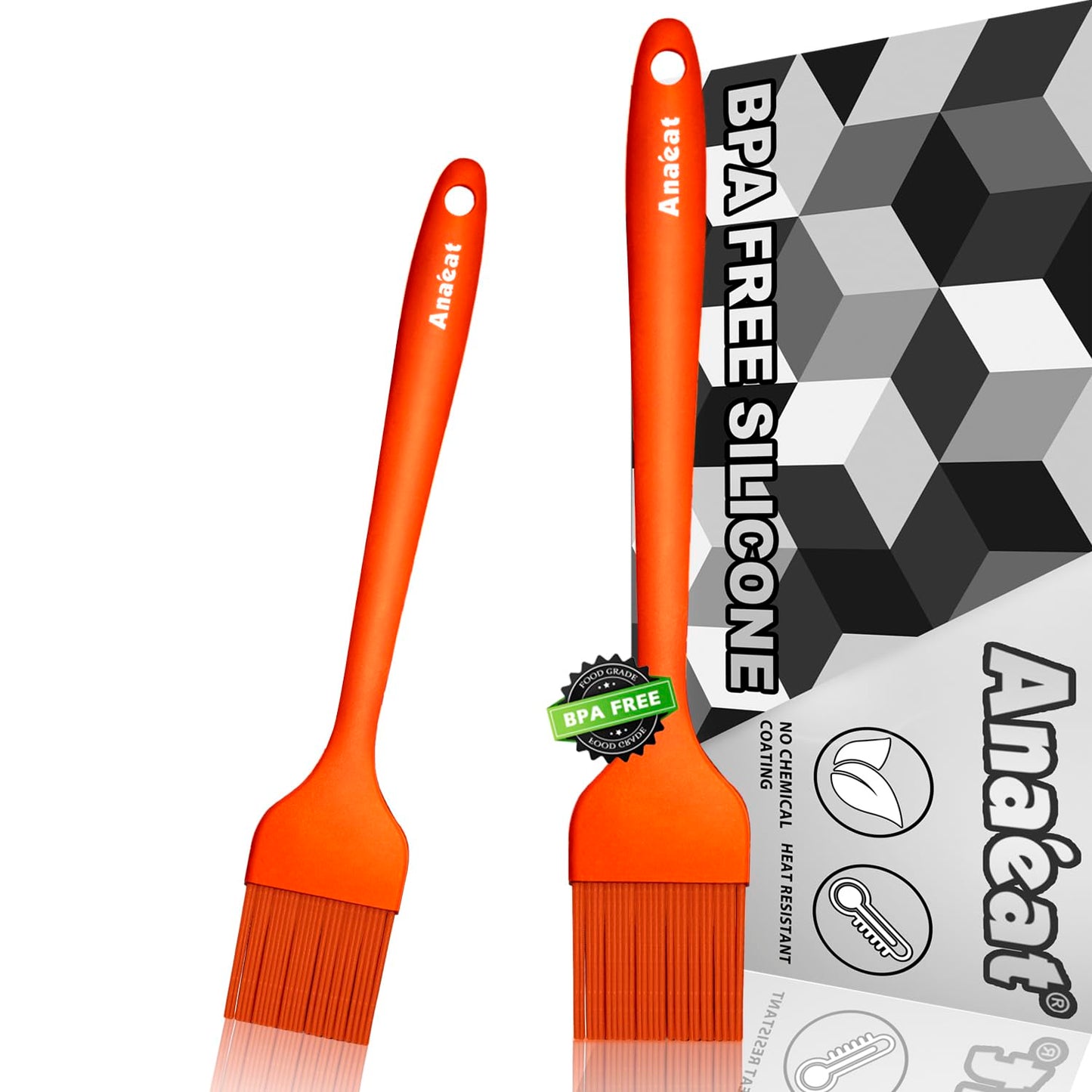 Anaeat High Heat Resistant Silicone Basting Pastry Brush Set of 3- Hygienic One-Pieces Design Spread Oil Butter for BBQ Grill Barbecue Baking Kitchen Cooking - BPA Free & Dishwasher Safe (10"+8.2")