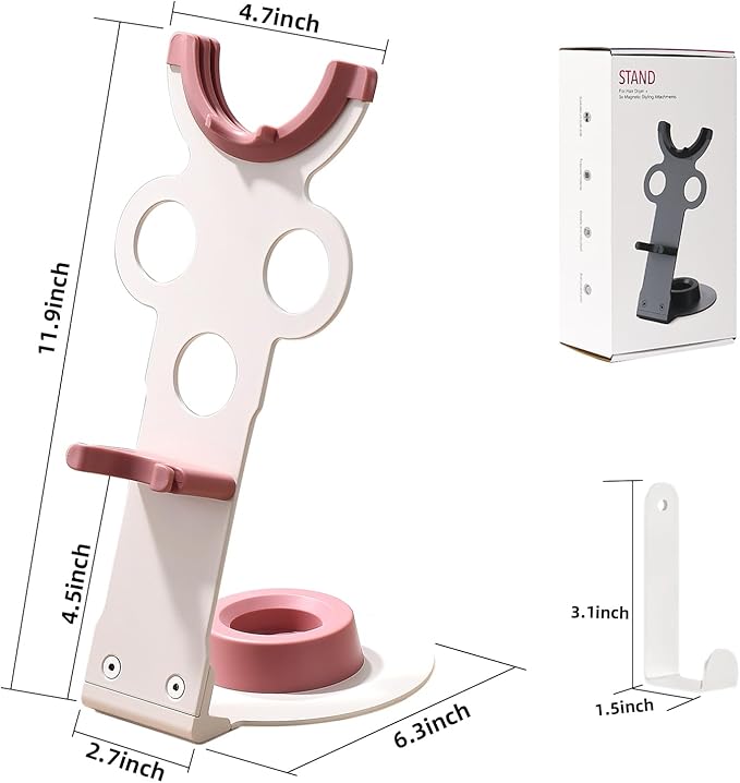 Hair Dryer Holder Stand for Dyson Hair Dryer, Upgraded Dyson Hair Dryer Holder Dyson Hair Dryer Stand Pink to Store 5 Dyson Hair Dryer Attachments with Cable Hook