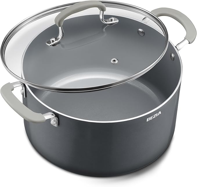 BEZIA 6QT Non Stick Stock Pot with Lid, Ceramic Induction Cooking Pot