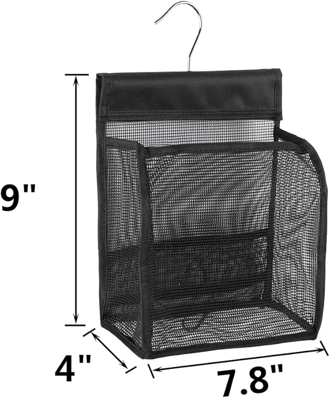 ALYER Hanging Mesh Shower Caddy Organizer Bathroom Storage Bag with Hooks for Camper, Gym, Cruise, Cabin, College Dorm Shower, Swimming and RV,Black