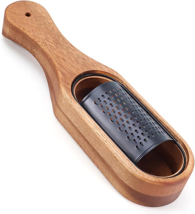 Box Cheese Grater With Container Stainless Steel Parmesan Cheese Grater With Wood Handle Shredder Zester Grater Box Kitchen Handheld Cheese Spoon Grater-Black Colour (Without Handle)