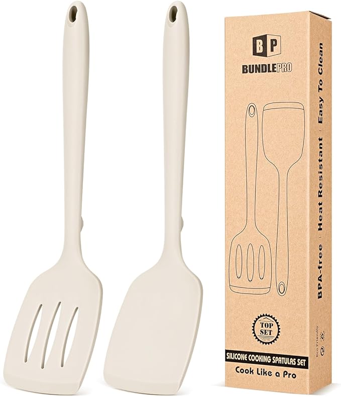 Pack of 2 Silicone Spatula Turners, Non Stick Slotted Kitchen Spatula Set, Heat Resistant BPA Free Kitchen Utensils, One-Piece Design, Suitable for Flipping Fish, Eggs, Steak, Pancakes (GREEN)