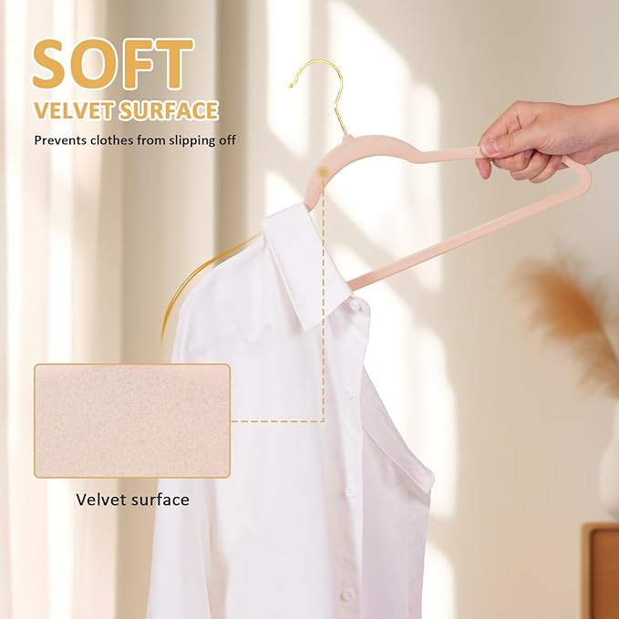 Velvet Hangers, Set of 30 Pack Clothes Hanger with 360° Swivel Gold Hook, Non-Slip, and Space-Saving, 0.2-Inch Thick, 17.7-Inch Long for Coat, Shirt, Dress, Pants - Pink