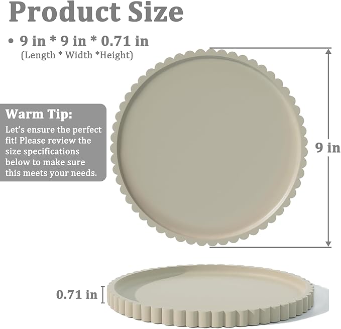 Silicone Bathroom Countertop and Vanity Tray, Round Silicone Bathroom Tray, Modern Bathroom Decor, Coffee Table Decor, Decorative Tray for Candle, Perfume, Plants (Khaki, 9 inch)