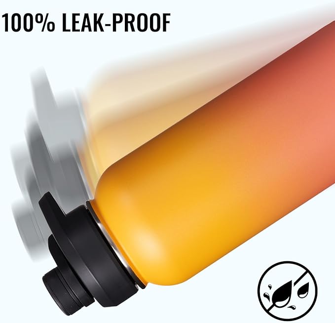 32 oz Insulated Water Bottle with Handle, 304 Stainless Steel Water Bottles with Wide Mouth, Double Wall Vacuum Sports Water Bottle, BPA Free, Keep Cold and Hot, Yellow&Orange