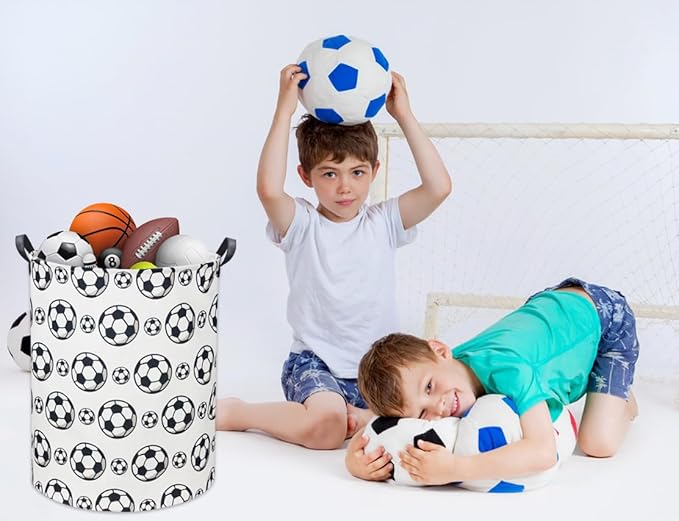 Kids Laundry Basket Soccer Hamper for Nursery Hamper Cute Kids Storage Bin Organizer Room Decor for Home(Black soccer)
