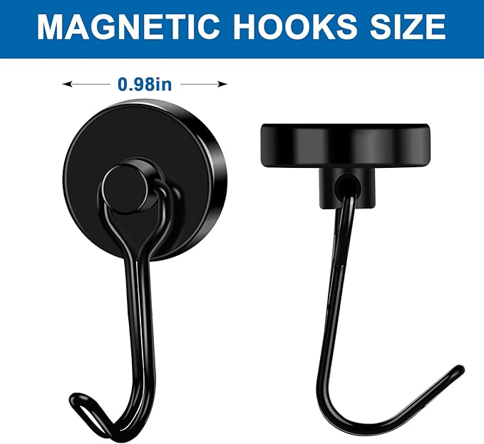 LOVIMAG Hooks, 80lbs+ Magnetic Magnet Hook 2026 Cruise Cabin Ship Essentials Heavy Duty Strong Refrigerator Fridge Hanging for Classroom Beach Vacation Kitchen Grills Home Mug Hanger (6 Pack), Black