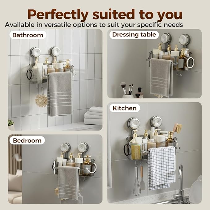 No-Drill Bathroom Suction Storage Box, 2026 Upgrade Removable Bathroom Hanging Suction Storage Box, Corrugated Suction Cup Storage Holder for Home, Bathroom Shower Caddy (Grey)