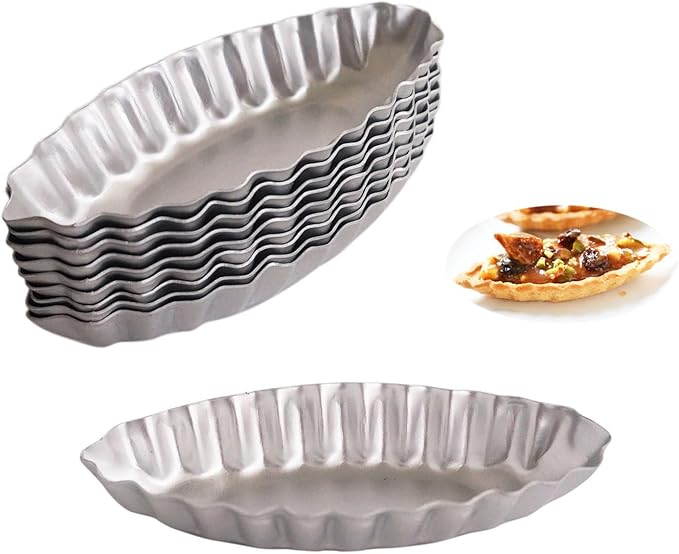 LoveDeal Aluminum Boat Tart Pan Fluted Oval Baking Mold, Small Wavy Tartlet