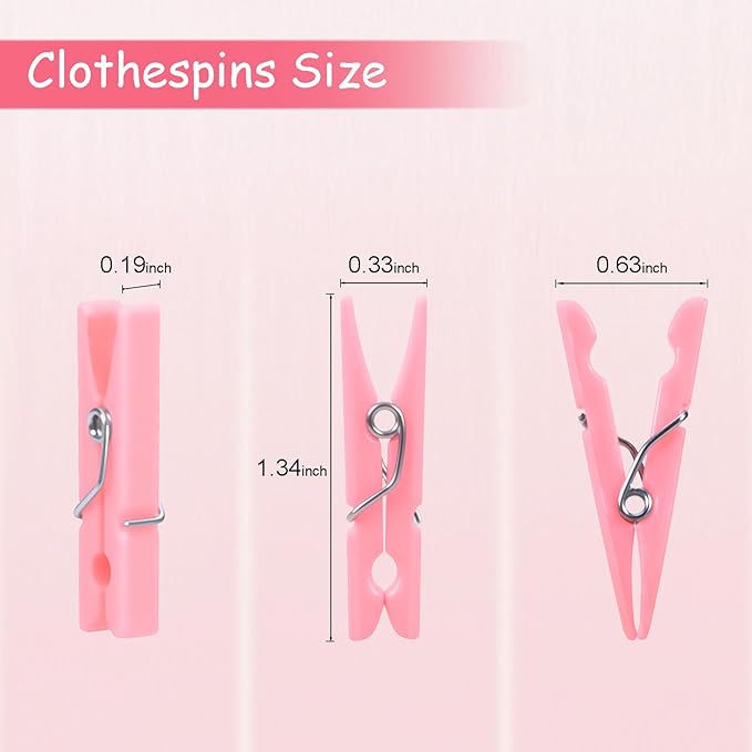 100PCS Pink Plastic Clothes Pins for Girl Baby Shower Games, DIY Crafts, Photos - 1.35 Inch Small Mini Pins, Tiny Clips for Laundry & Picture Displays Gender Reveal Party Decorations