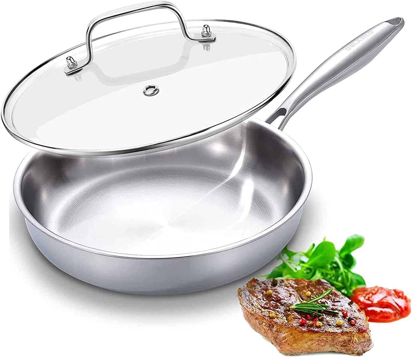 DELARLO Tri-Ply Stainless Steel Pan,18/10, 8",10,12"