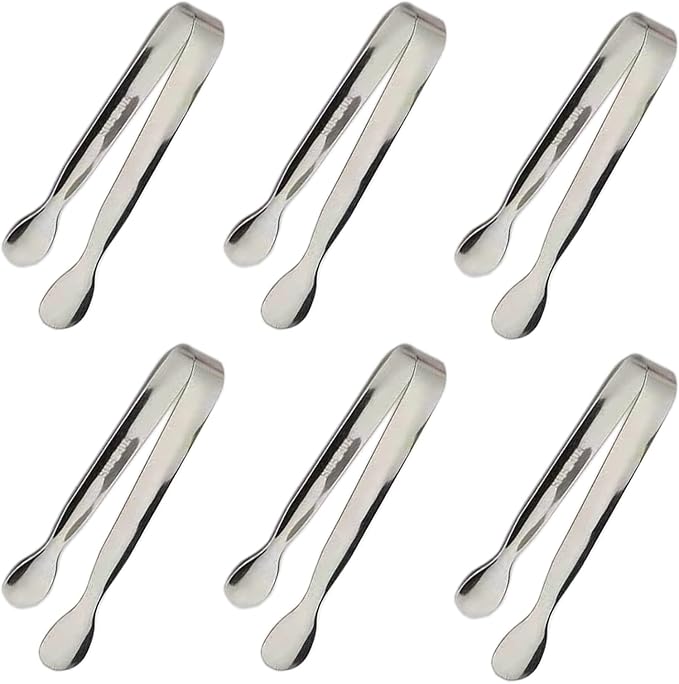 6PCS Ice Tongs Mini Sugar Tongs 4.25Inch Stainless Steel Small Serving Tongs, Small Kitchen Tiny Tongs for Appetizers,Tea Party, Coffee Bar, Desserts (Gold)