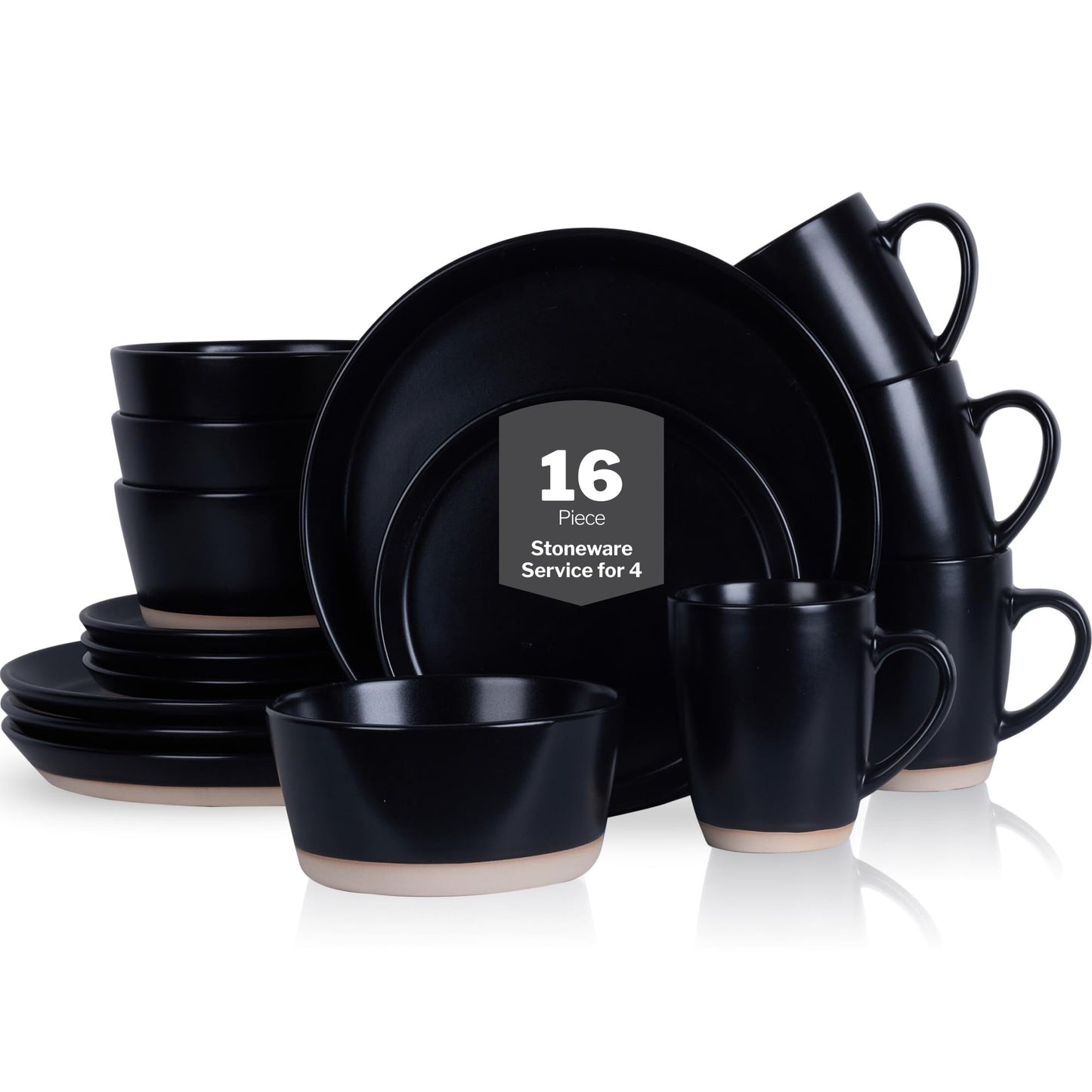 Stone Lain Albie Stoneware 32-Piece Modern Dinnerware Set, Kitchen Plates and Bowls Sets, Service for 8, Blue and Black, Microwave & Dishwasher Safe