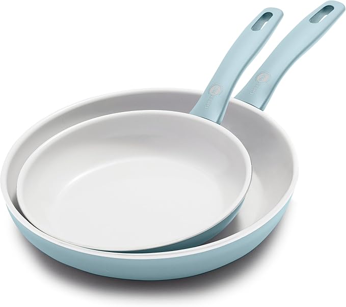 GreenPan Dover 8" and 10" Frying Pan Skillet Set, Healthy Ceramic Nonstick Coating, PFAS-Free, Dishwasher Safe, Comfort Grip Handle, Gray