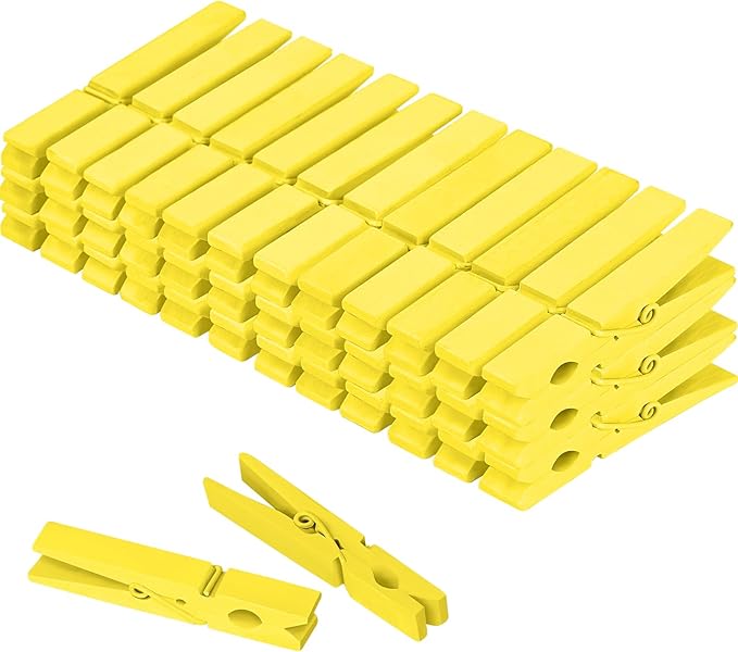 Colored Clothes pins 2.9inch 50PCS Yellow, Colorful ClothesPins Wooden Clips for Photos Pictures Decorative Crafts, Decoration clothespins Clothing Hanging clothespins