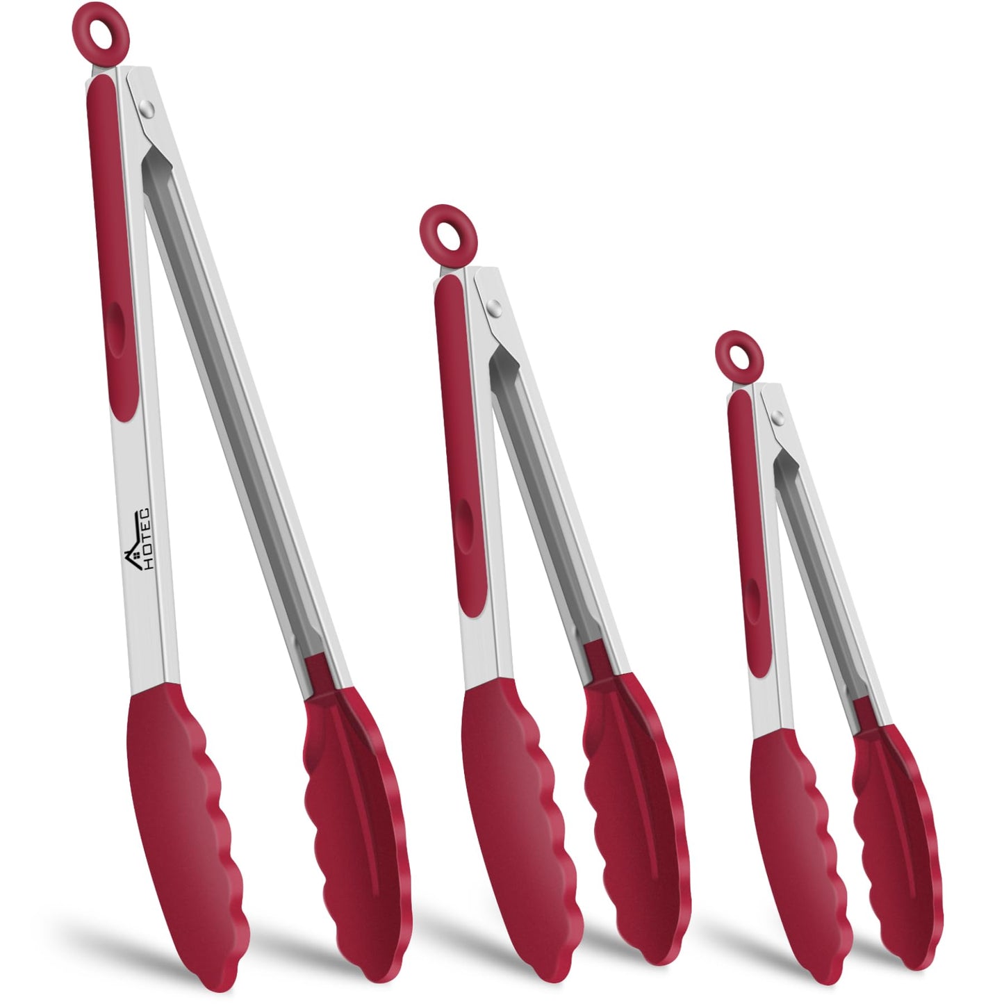 HOTEC Premium Stainless Steel Locking Kitchen Tongs with Silicon Tips, Set of 3-7", 9" and 12" (Purple)