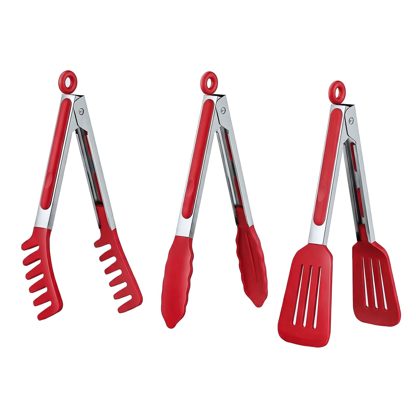 HST 3 Pack Kitchen Tongs, Non Stick Stainless Steel 9 Inch Tongs