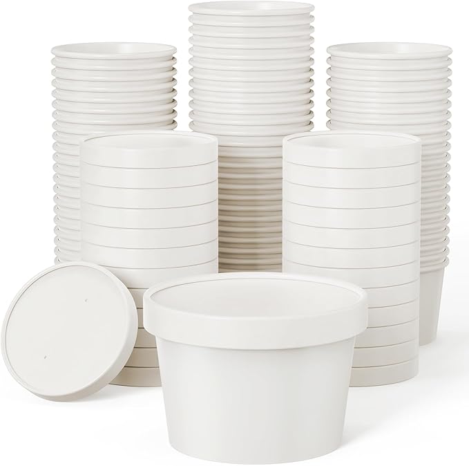 JOLLY PARTY 50pack 16oz Paper Soup Containers with Lids Disposable Food Cup