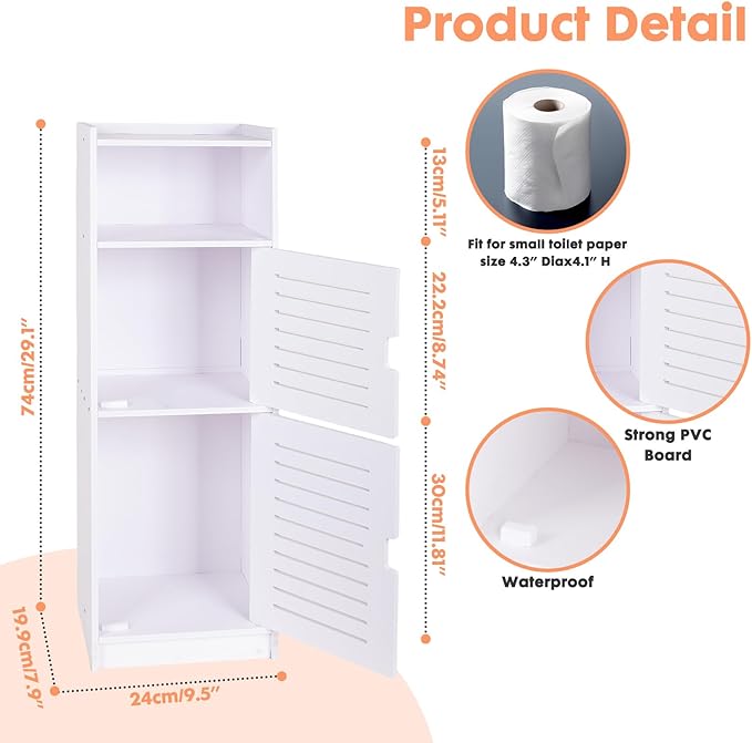 ShellKingdom Toilet Paper Holder Stand, Small and Slim Bathroom Storage Cabinet for Bathroom Small Spaces, 29.1 x 9.5 x 7.9 inch